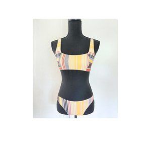 QUICKSILVER Yellow, Black, Brown Striped Two-piece Bikini Set